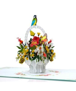 Thiệp Giỏ Hoa và Chim F18