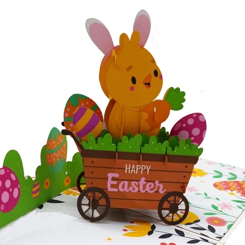 Thiệp Easter Gà Ngồi Xe Đẩy O22