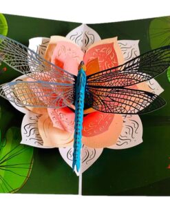 Thiệp Hoa Sen Cam và Chuồn Chuồn F21